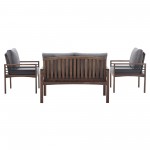 3-Piece Modern Wood and Metal Outdoor Patio Conversation Set - Grey/Dark Brown