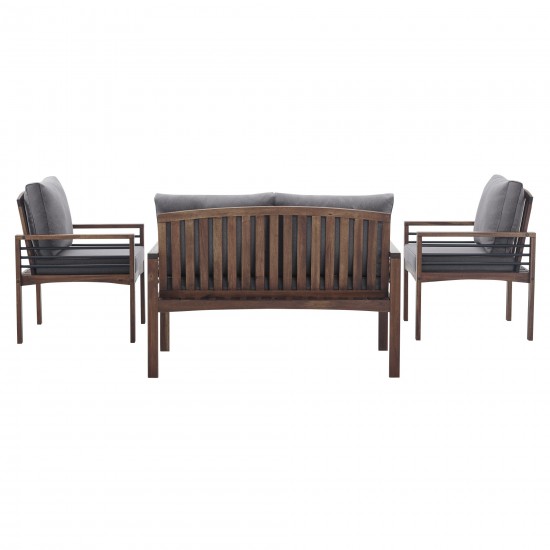 3-Piece Modern Wood and Metal Outdoor Patio Conversation Set - Grey/Dark Brown