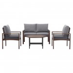 4-Piece Modern Wood and Metal Outdoor Patio Conversation Set - Grey/Dark Brown