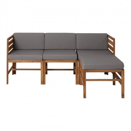 4-Piece Modular Acacia - 3 seat and Ottoman - Brown