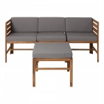 4-Piece Modular Acacia - 3 seat and Ottoman - Brown