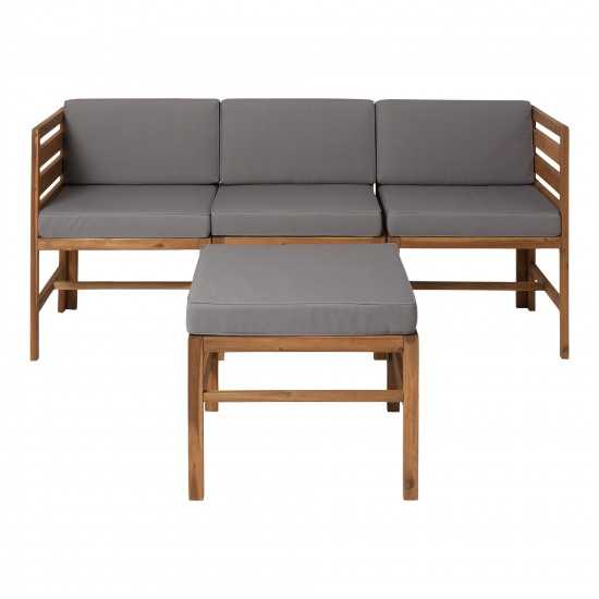 4-Piece Modular Acacia - 3 seat and Ottoman - Brown