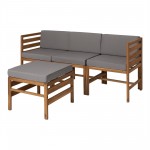 4-Piece Modular Acacia - 3 seat and Ottoman - Brown