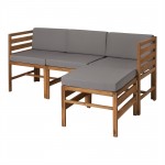 4-Piece Modular Acacia - 3 seat and Ottoman - Brown