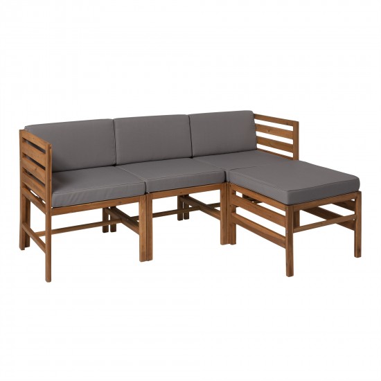 4-Piece Modular Acacia - 3 seat and Ottoman - Brown