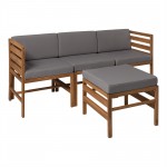 4-Piece Modular Acacia - 3 seat and Ottoman - Brown