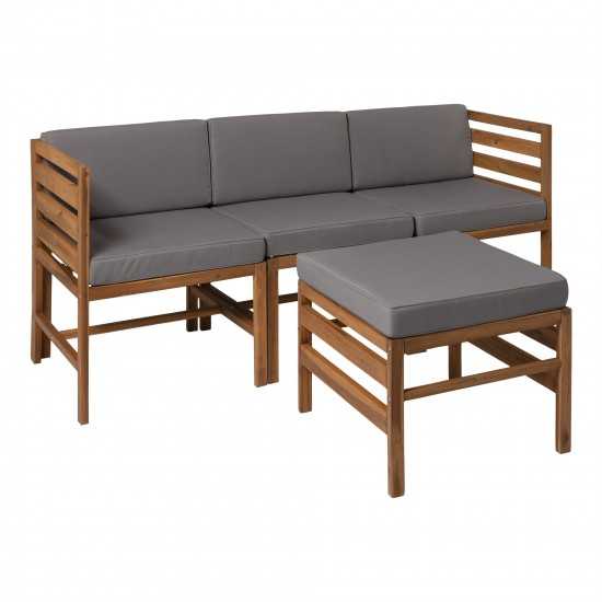 4-Piece Modular Acacia - 3 seat and Ottoman - Brown