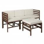 4-Piece Modular Acacia - 3 seat and Ottoman - Dark Brown