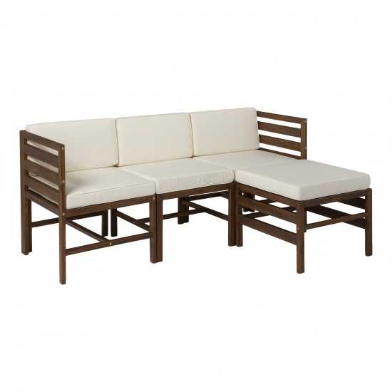 4-Piece Modular Acacia - 3 seat and Ottoman - Dark Brown