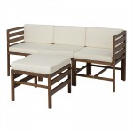 4-Piece Modular Acacia - 3 seat and Ottoman - Dark Brown