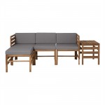 5-Piece Modular Acacia - 3 seat and Ottoman + Side Table - Brown