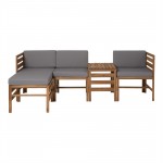 5-Piece Modular Acacia - 3 seat and Ottoman + Side Table - Brown