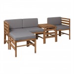 5-Piece Modular Acacia - 3 seat and Ottoman + Side Table - Brown