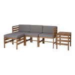 5-Piece Modular Acacia - 3 seat and Ottoman + Side Table - Brown