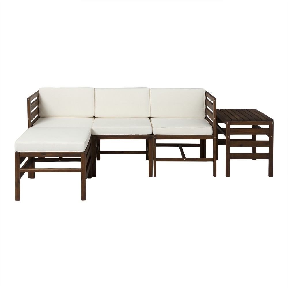 5-Piece Modular Acacia - 3 seat, Ottoman, and Side Table - Dark Brown 5-Piece Modular Acacia - 3 seat, Ottoman, and Side Table - Dark Brown