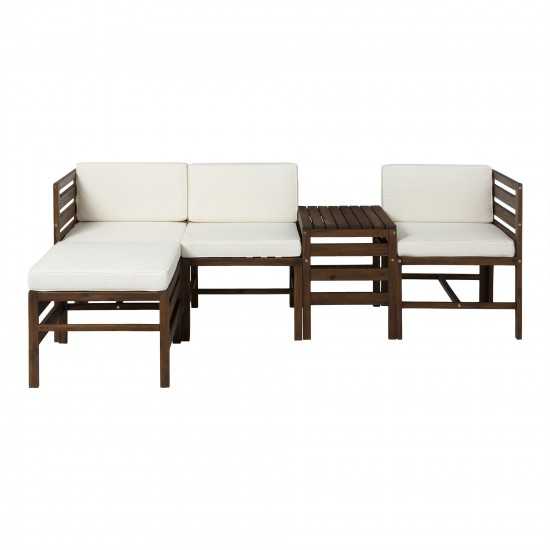 5-Piece Modular Acacia - 3 seat, Ottoman, and Side Table - Dark Brown