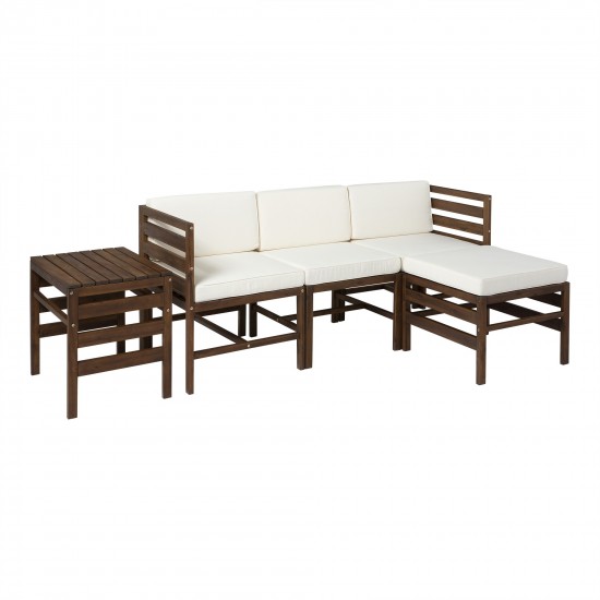 5-Piece Modular Acacia - 3 seat, Ottoman, and Side Table - Dark Brown