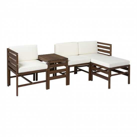 5-Piece Modular Acacia - 3 seat, Ottoman, and Side Table - Dark Brown