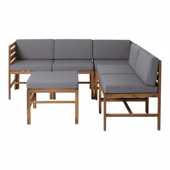 6-Piece Modular Acacia - 5 seat and Ottoman - Brown