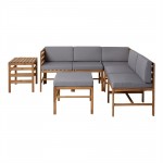 7-Piece Modular Acacia - 5 seat, Ottoman, and Side Table - Brown