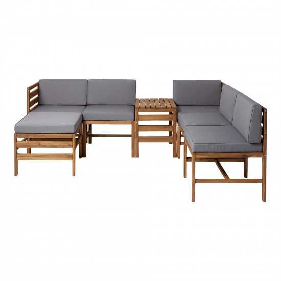 7-Piece Modular Acacia - 5 seat, Ottoman, and Side Table - Brown