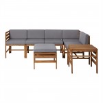 7-Piece Modular Acacia - 5 seat, Ottoman, and Side Table - Brown