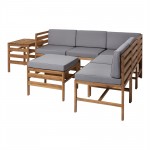 7-Piece Modular Acacia - 5 seat, Ottoman, and Side Table - Brown