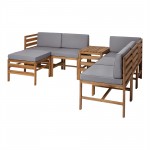 7-Piece Modular Acacia - 5 seat, Ottoman, and Side Table - Brown