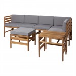 7-Piece Modular Acacia - 5 seat, Ottoman, and Side Table - Brown