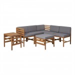 7-Piece Modular Acacia - 5 seat, Ottoman, and Side Table - Brown