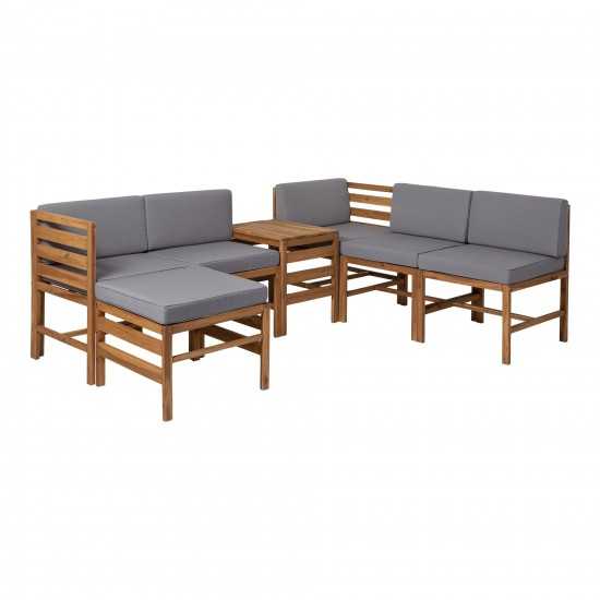 7-Piece Modular Acacia - 5 seat, Ottoman, and Side Table - Brown