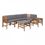 7-Piece Modular Acacia - 5 seat, Ottoman, and Side Table - Brown