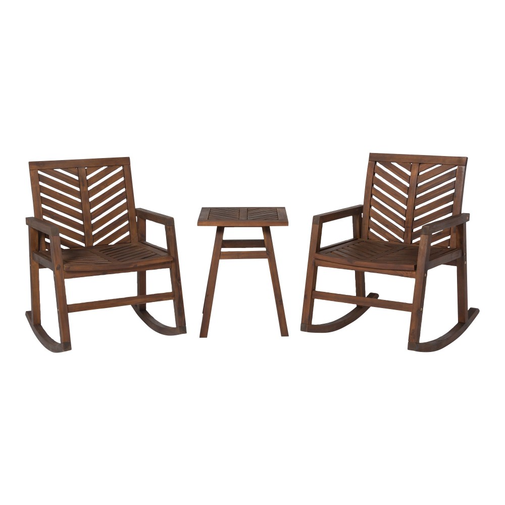 3-Piece Outdoor Rocking Chair Chat Set - Dark Brown