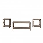3-Piece Rustic Wood and Metal Accent Table Set - Grey Wash