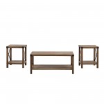 3-Piece Rustic Wood and Metal Accent Table Set - Rustic Oak