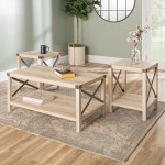 3-Piece Rustic Wood and Metal Accent Table Set - White Oak