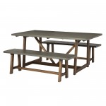 Brennan Solid Wood 3 Piece Trestle Dining Group - Grey/Brown