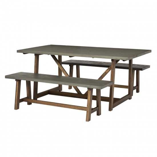 Brennan Solid Wood 3 Piece Trestle Dining Group - Grey/Brown