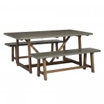 Brennan Solid Wood 3 Piece Trestle Dining Group - Grey/Brown