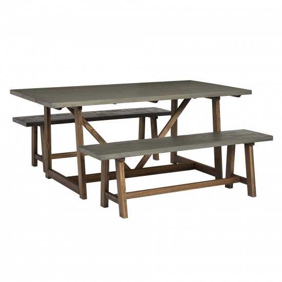 Brennan Solid Wood 3 Piece Trestle Dining Group - Grey/Brown