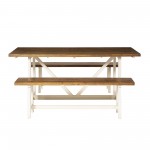 Brennan Solid Wood 3 Piece Trestle Dining Group - Rustic Oak/White Wash