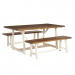 Brennan Solid Wood 3 Piece Trestle Dining Group - Rustic Oak/White Wash