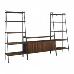 3 Piece Metal and Wood TV Console and Ladder Shelves - Dark Walnut