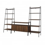 3 Piece Metal and Wood TV Console and Ladder Shelves - Dark Walnut