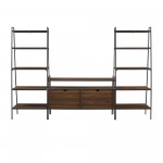 3 Piece Metal and Wood TV Console and Ladder Shelves - Dark Walnut