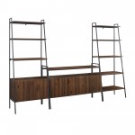 3 Piece Metal and Wood Ladder Wall Unit Set - Dark Walnut