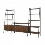 3 Piece Metal and Wood Ladder Wall Unit Set - Dark Walnut