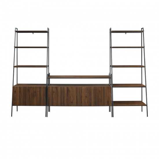 3 Piece Metal and Wood Ladder Wall Unit Set - Dark Walnut