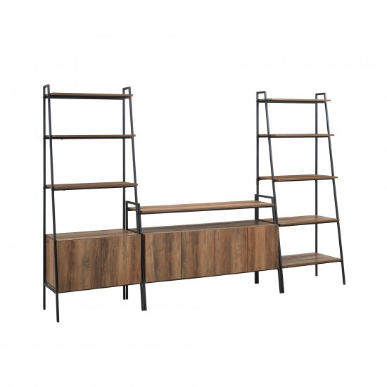 3-Piece Ladder Shelf Storage Entertainment Wall - Rustic Oak