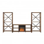 Metal X Accent Wall with 60" Fireplace Console - Rustic Oak